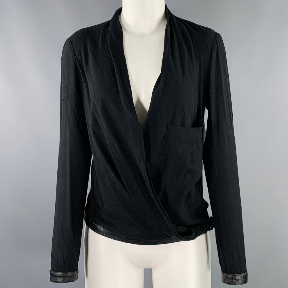 HELMUT LANG Size S Black Viscose Blend V-Neck Casual Top